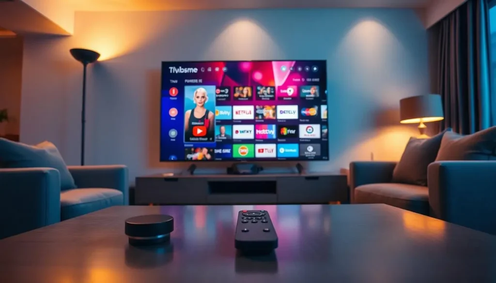 IPTV Player auf Smart TV mit übersichtlicher Streaming-Oberfläche im Wohnzimmer