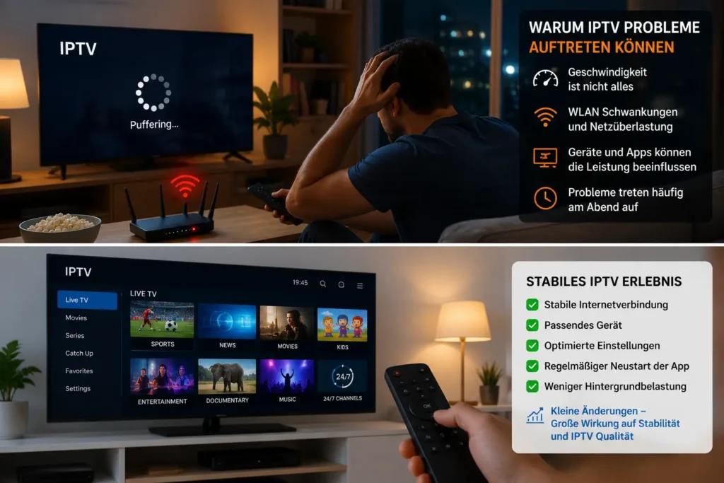 IPTV Probleme am Abend durch WLAN Schwankungen und instabile Streaming Nutzung im Wohnzimmer