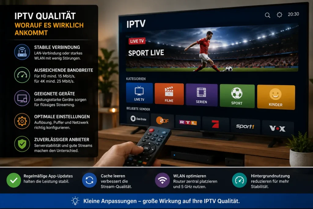 IPTV Qualität auf Smart TV mit stabiler Verbindung und flüssiger Streaming Nutzung